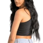 Women’s Black One-Shoulder Crop Top – Stylish Asymmetrical Long Sleeve Blouse - Image 6