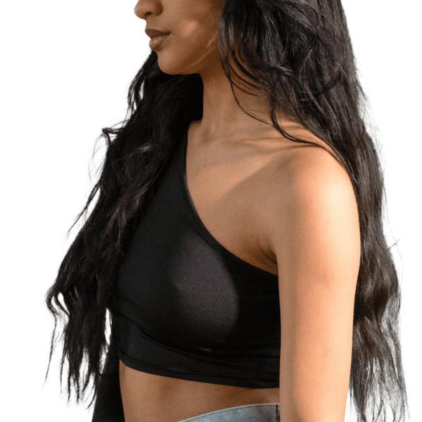MZ1717200002DEMVRI-media-7 Women’s Black One-Shoulder Crop Top – Stylish Asymmetrical Long Sleeve Blouse - Image 7