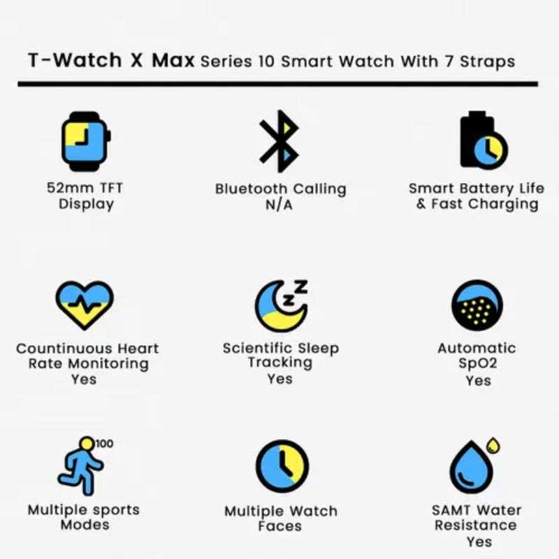 imgi_4_lg_b6MY8hPFWqvulyxvErwYOcLz24riugpWf6pH0bk2 T-Watch X Max Smartwatch Series X | 7 in 1 Strap Combo | Compatible with Android & iOS - Image 2
